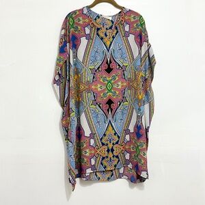 PEACH LOVE Women V-Neck Tunic Colorful Paisley Print Short Sleeve Size Medium